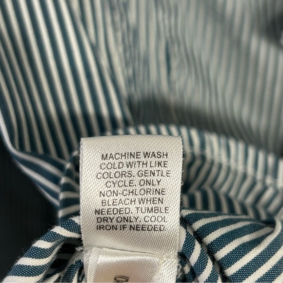 Express Design Studio Pinstripe Ruffle Collar Button Career Peasant Blouse Sz S - Picture 10 of 12